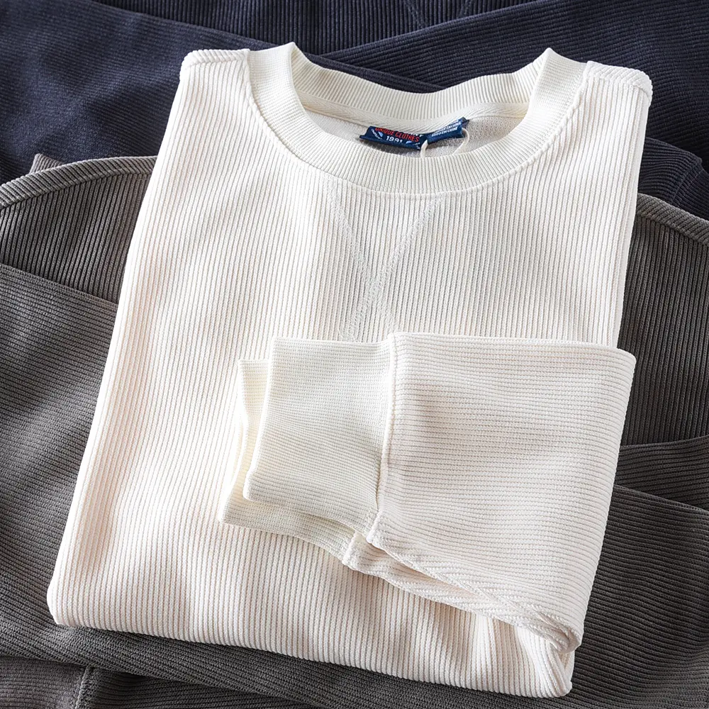 2024 Autumn New American Retro Long Sleeve O-neck Heavyweight Chenille Solid Color Sweatershirt Men's Casual Pullover Sportwear