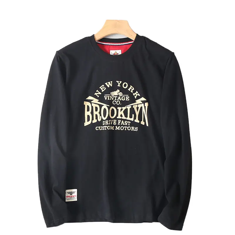 Autumn New American Retro Long Sleeve O-neck Letter Printed T-shirt Men's Fashion 100% Cotton Washed Loose Casual Youth Tops