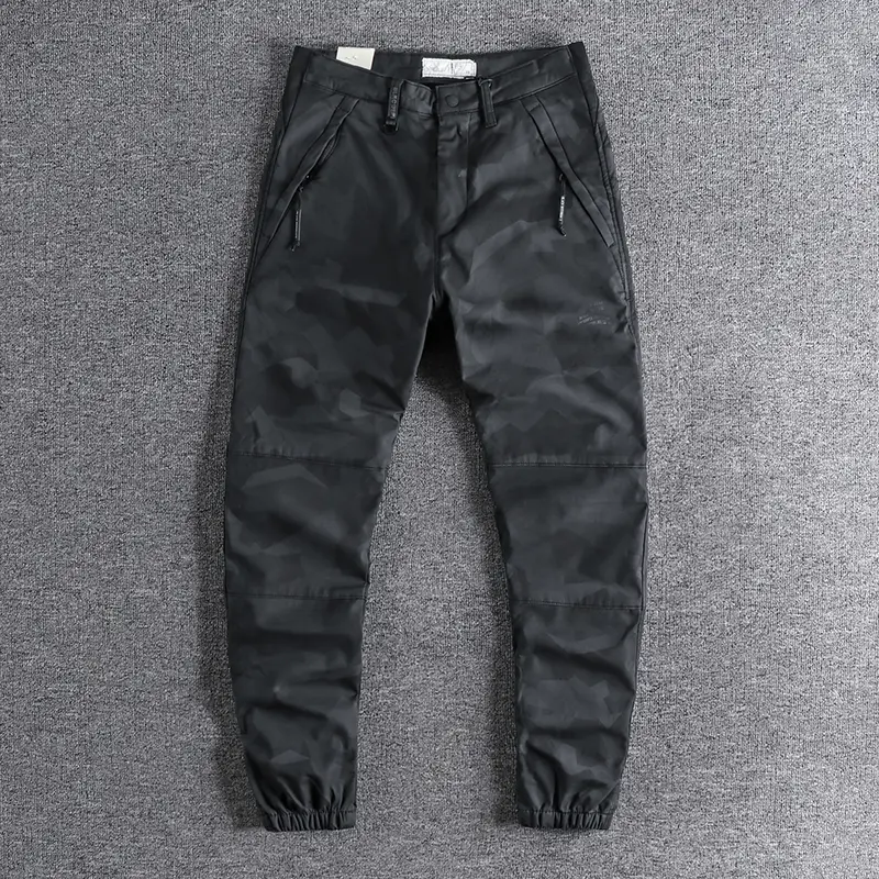 206A# Winter New American Retro Outdoor Thickened Velvet Sport Casual Pants Men's Fashion Elstic Slim Youth Ankle-tied Trousers