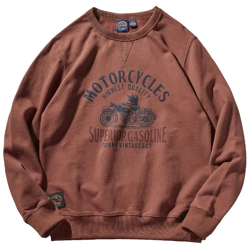 Autumn New American Retro 420g Locomotive Pig Printed Sweatshirt with Velvet Men's Fashion Pure Cotton Loose Pullover Sportwear