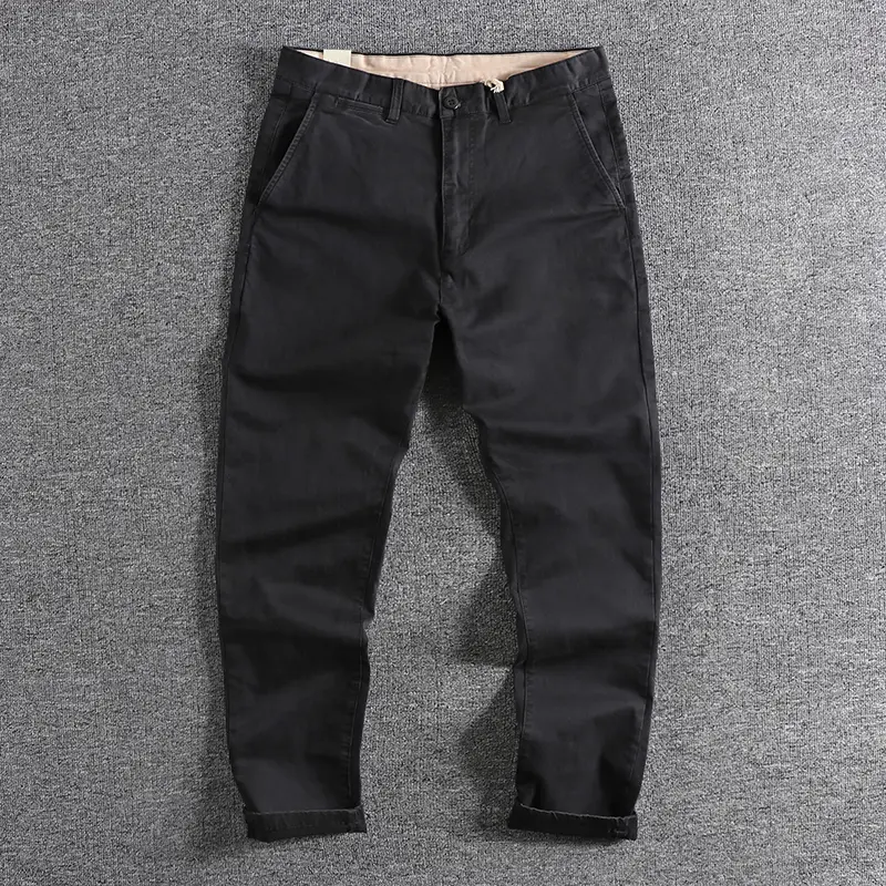 325# Autumn Winter New American Retro Woven Tapered Pants Men's Fashion 100% Cotton Washed Old Business Casual Straight Trousers