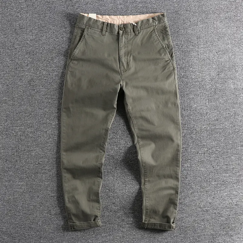325# Autumn Winter New American Retro Woven Tapered Pants Men's Fashion 100% Cotton Washed Old Business Casual Straight Trousers