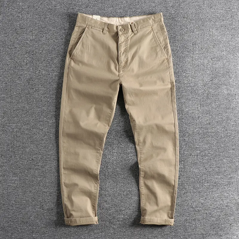 325# Autumn Winter New American Retro Woven Tapered Pants Men's Fashion 100% Cotton Washed Old Business Casual Straight Trousers