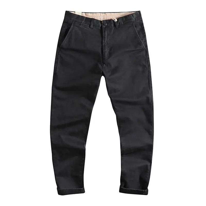 325# Autumn Winter New American Retro Woven Tapered Pants Men's Fashion 100% Cotton Washed Old Business Casual Straight Trousers