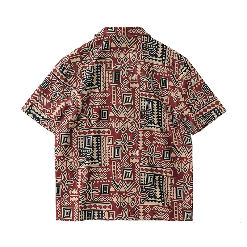 Summer New American Retro Short Sleeve Cuban Collar Hawaiian Print Shirt Men's Fashion Seaside Beach Loose Casual Flower Blouses