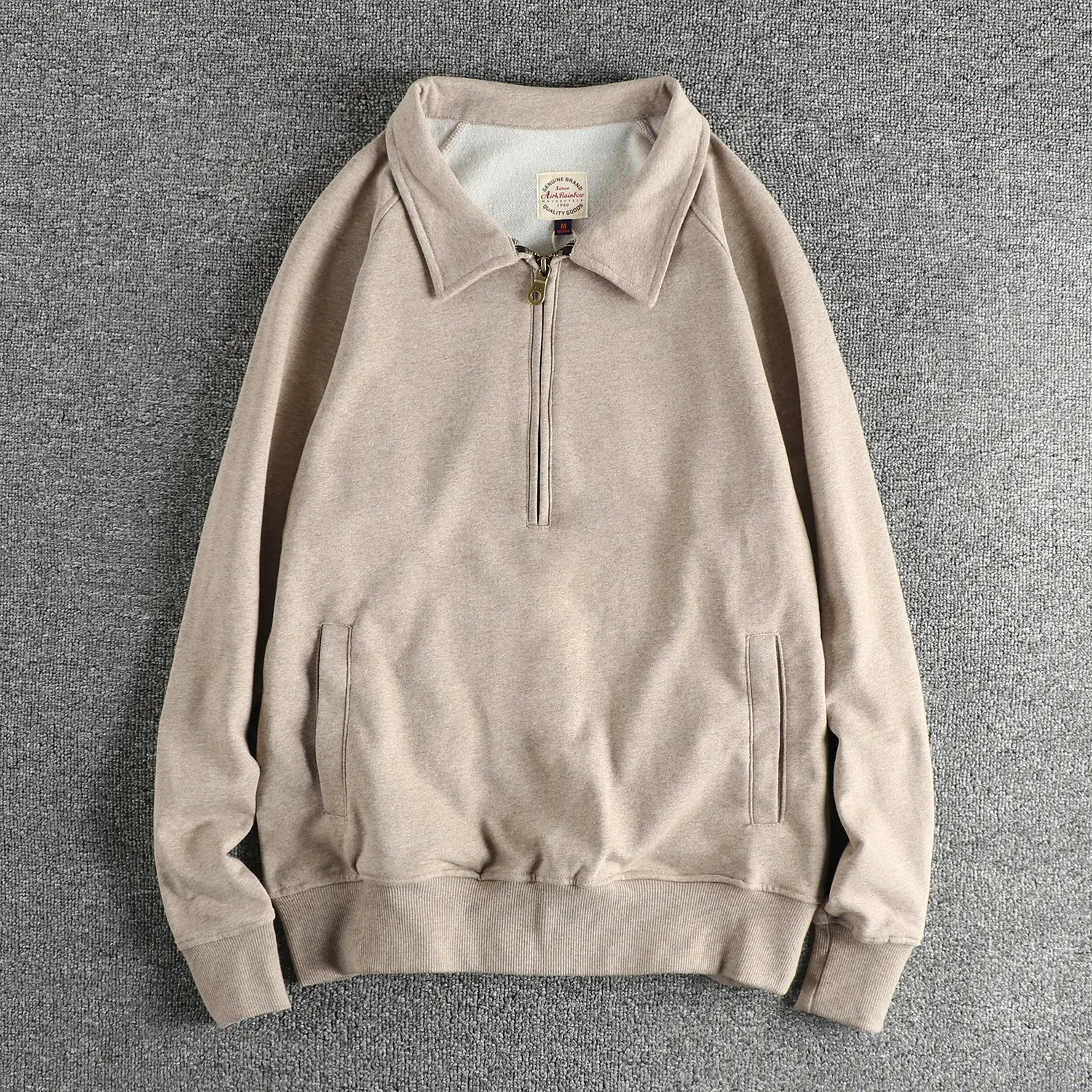 2024 Autumn New American Retro Long Sleeve Lapel Solid Color Sweatshirt Men's Simple Washed Pullover Casual Terry Cloth Coat