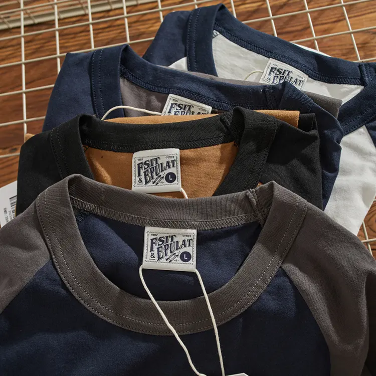 Autumn New American Retro Long-sleeved O-neck Letter Printed T-shirt Men's Fashion Simple 100% Cotton Washed Casual Sport Tops