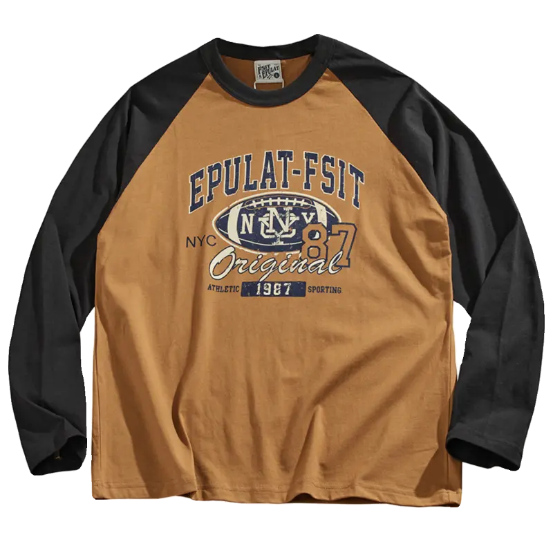 Autumn New American Retro Long-sleeved O-neck Letter Printed T-shirt Men's Fashion Simple 100% Cotton Washed Casual Sport Tops