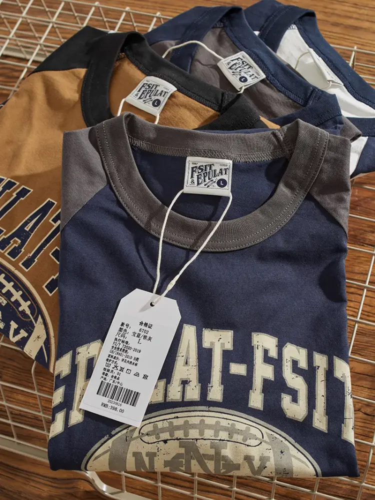 Autumn New American Retro Long-sleeved O-neck Letter Printed T-shirt Men's Fashion Simple 100% Cotton Washed Casual Sport Tops