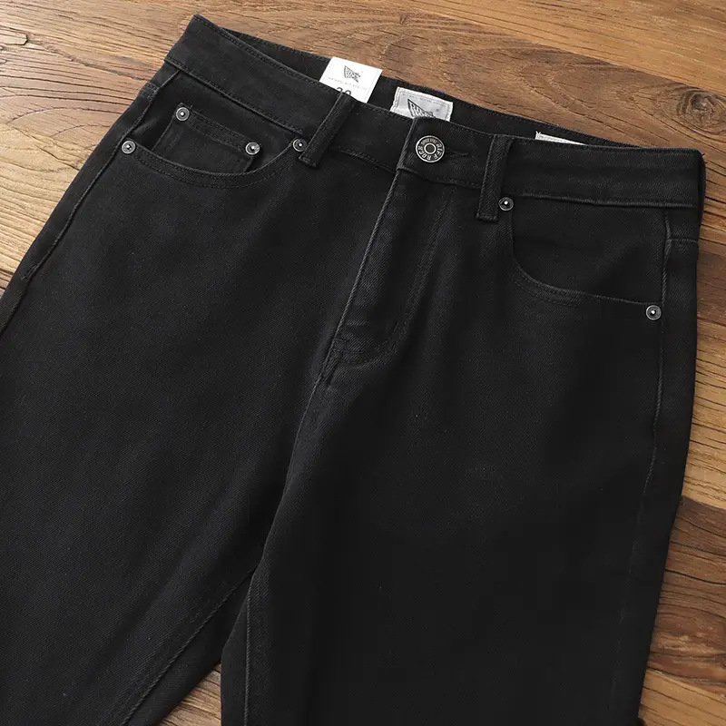 2024 Spring Autumn New American Retro Black Denim Jeans Men's 75% Cotton Washed Heavyweight Micro Elastic Casual Straight Pants