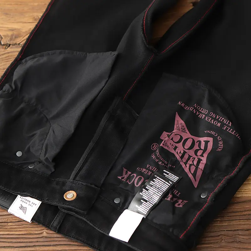 2024 Spring Autumn New American Retro Black Denim Jeans Men's 75% Cotton Washed Heavyweight Micro Elastic Casual Straight Pants