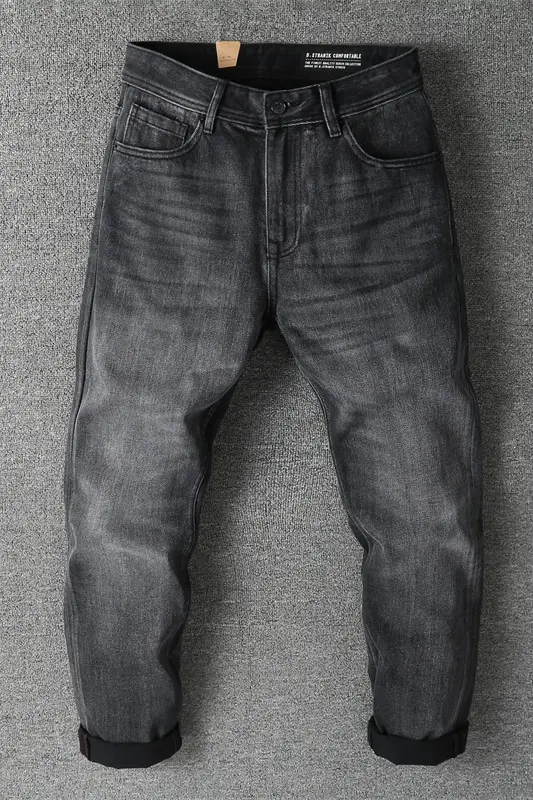 Autumn and Winter New American Retro Thick Black Denim Jeans Men's Fashion Heavyweight Washed Old Loose Casual Straight Pants