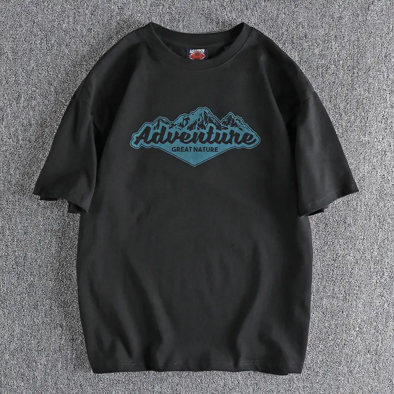 Summer American Retro Short-sleeved O-neck Outdoor Element Printed T-shirt Men's Fashion 100% Cotton Washed Casual Loose Tops