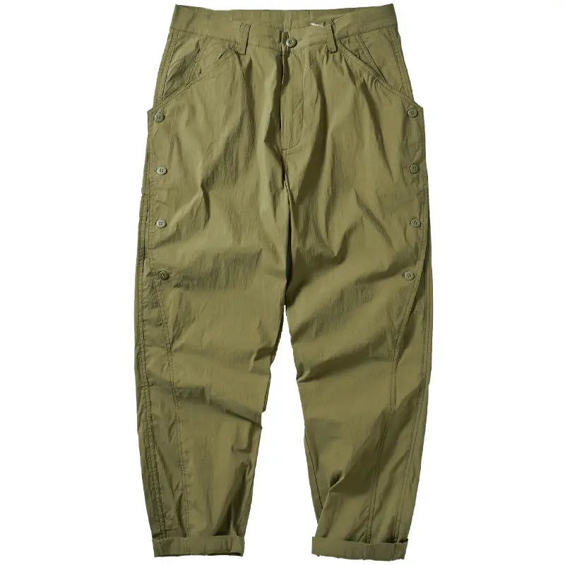Summer New American Quick Drying Lightweight Cargo Pants Men's Fashion Washed Elastic Breasted Casual Loose Tapered Trousers