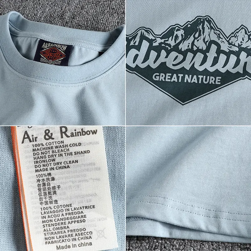 Summer American Retro Short-sleeved O-neck Outdoor Element Printed T-shirt Men's Fashion 100% Cotton Washed Casual Loose Tops