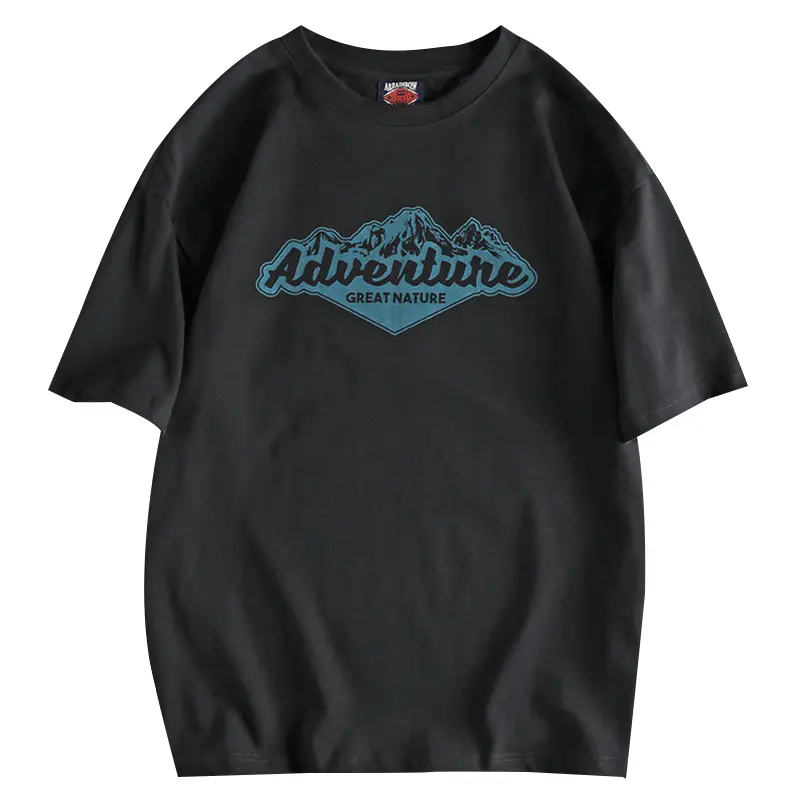 Summer American Retro Short-sleeved O-neck Outdoor Element Printed T-shirt Men's Fashion 100% Cotton Washed Casual Loose Tops