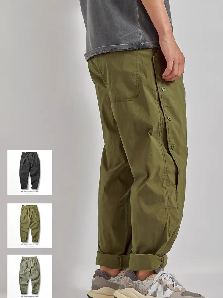 Summer New American Quick Drying Lightweight Cargo Pants Men's Fashion Washed Elastic Breasted Casual Loose Tapered Trousers