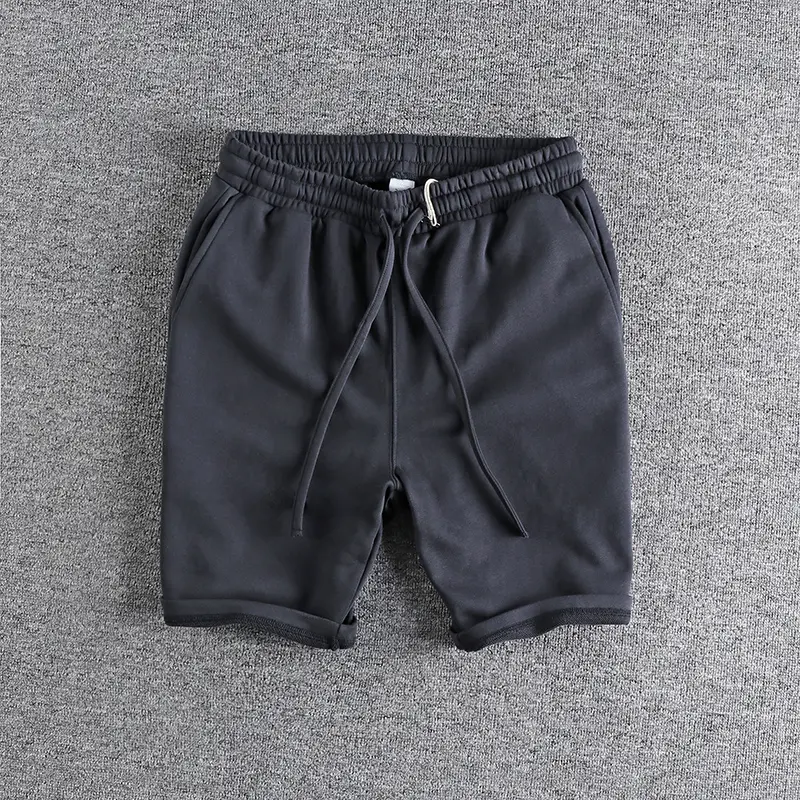 Summer New American Retro Knitted Solid Color Shorts Men's Fashion Loose Elastic Wasit Drawstring Sport Casual 5-point Pants