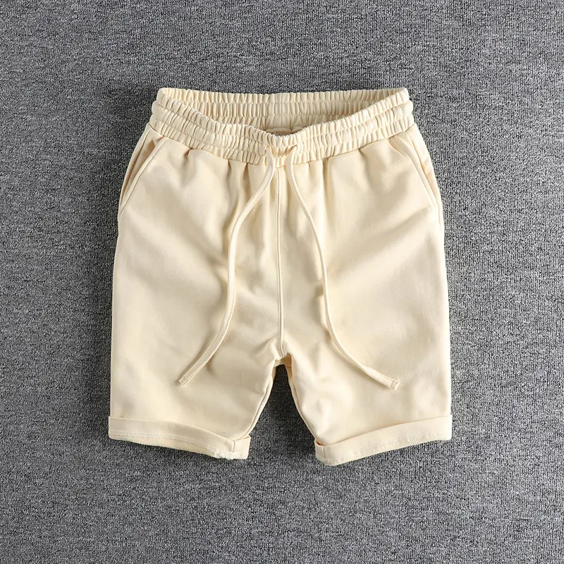 Summer New American Retro Knitted Solid Color Shorts Men's Fashion Loose Elastic Wasit Drawstring Sport Casual 5-point Pants