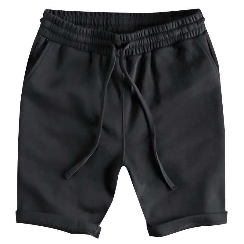 Summer New American Retro Knitted Solid Color Shorts Men's Fashion Loose Elastic Wasit Drawstring Sport Casual 5-point Pants
