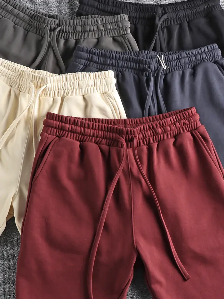 Summer New American Retro Knitted Solid Color Shorts Men's Fashion Loose Elastic Wasit Drawstring Sport Casual 5-point Pants
