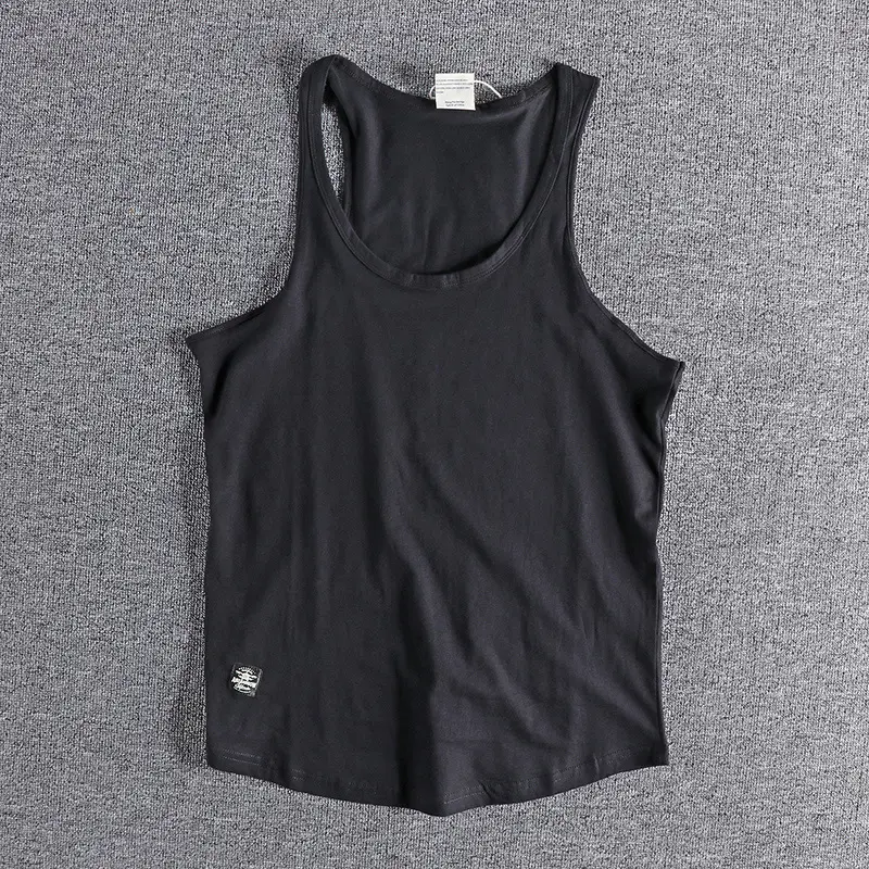451# Summer New American Retro Sleeveless O-neck Solid T-shirt Men's Fashion 100% Cotton Washed Old Casual Sports Vest Tops