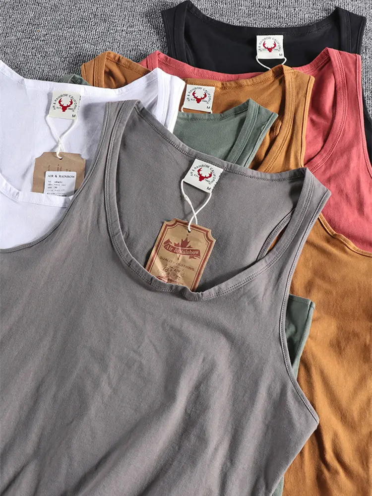 451# Summer New American Retro Sleeveless O-neck Solid T-shirt Men's Fashion 100% Cotton Washed Old Casual Sports Vest Tops