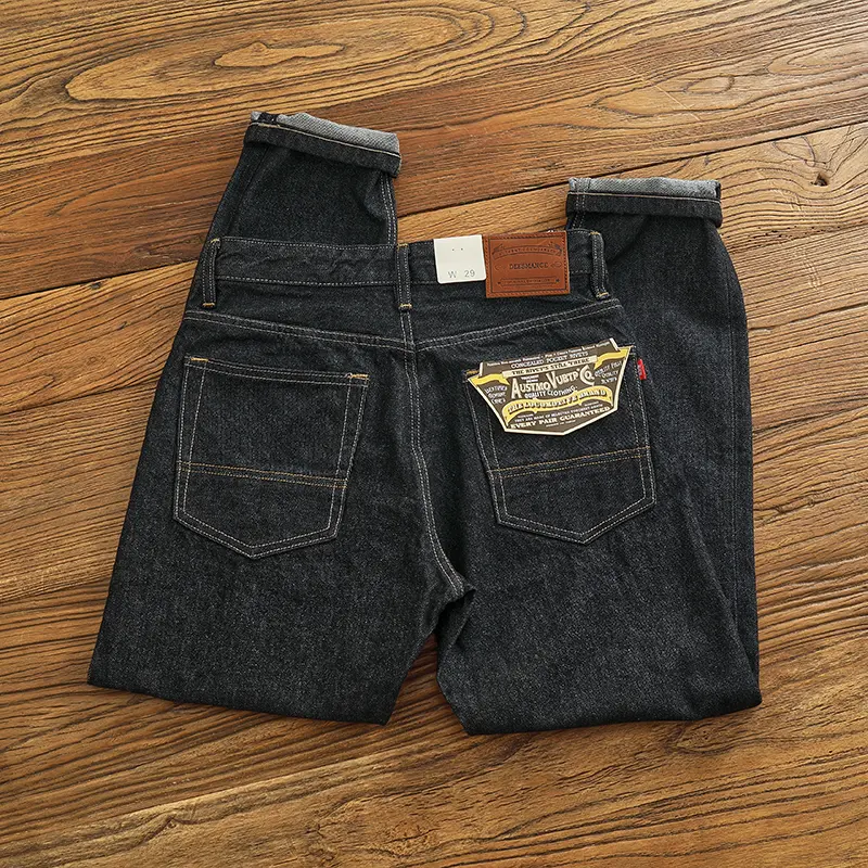 2024 Spring and Autumn New American Retro Primary Color Denim Jeans Men's Simple Washed Heavyweight Straight Casual Slim Pants