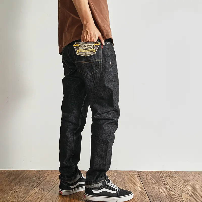 2024 Spring and Autumn New American Retro Primary Color Denim Jeans Men's Simple Washed Heavyweight Straight Casual Slim Pants