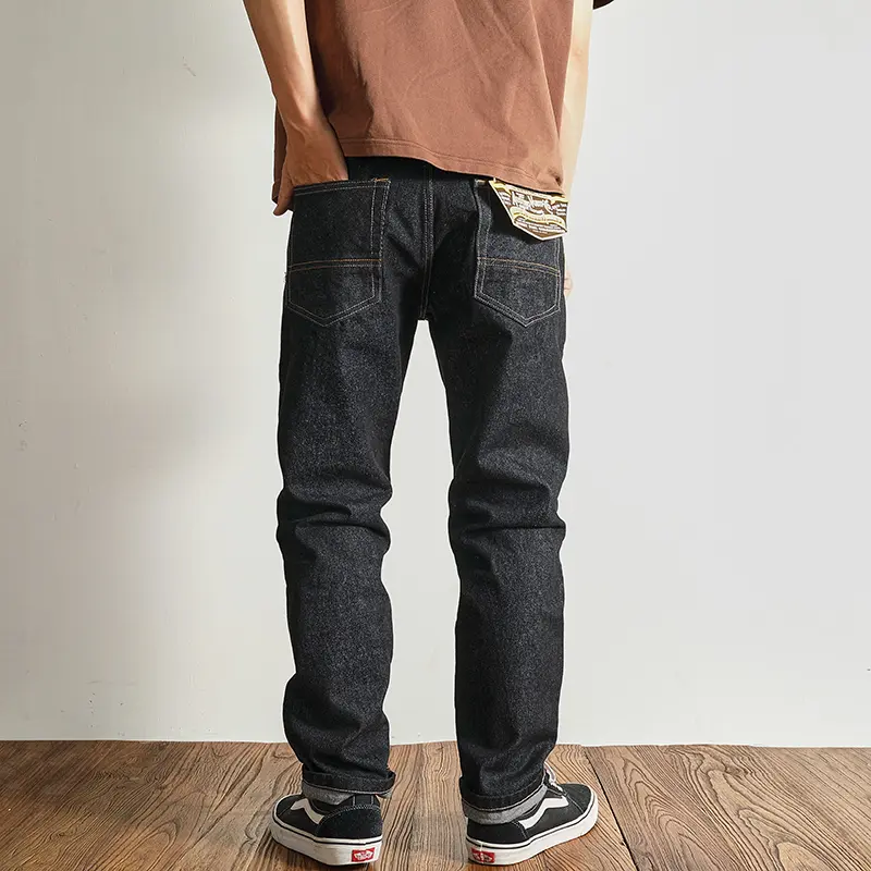 2024 Spring and Autumn New American Retro Primary Color Denim Jeans Men's Simple Washed Heavyweight Straight Casual Slim Pants