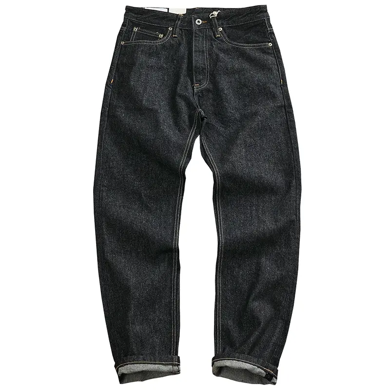 2024 Spring and Autumn New American Retro Primary Color Denim Jeans Men's Simple Washed Heavyweight Straight Casual Slim Pants
