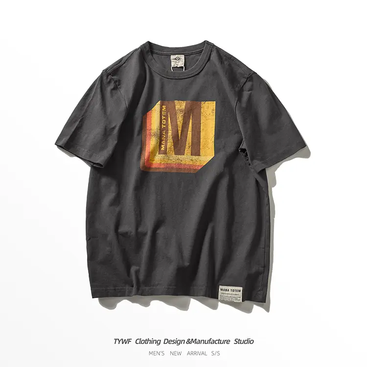 Summer New American Retro Short-sleeved O-neck Letter Printed T-shirt Men's Fashion Simple 100% Cotton Washed Casual Sport Tops
