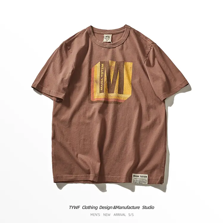 Summer New American Retro Short-sleeved O-neck Letter Printed T-shirt Men's Fashion Simple 100% Cotton Washed Casual Sport Tops