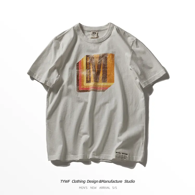 Summer New American Retro Short-sleeved O-neck Letter Printed T-shirt Men's Fashion Simple 100% Cotton Washed Casual Sport Tops