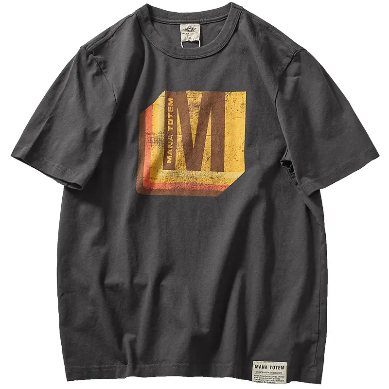 Summer New American Retro Short-sleeved O-neck Letter Printed T-shirt Men's Fashion Simple 100% Cotton Washed Casual Sport Tops