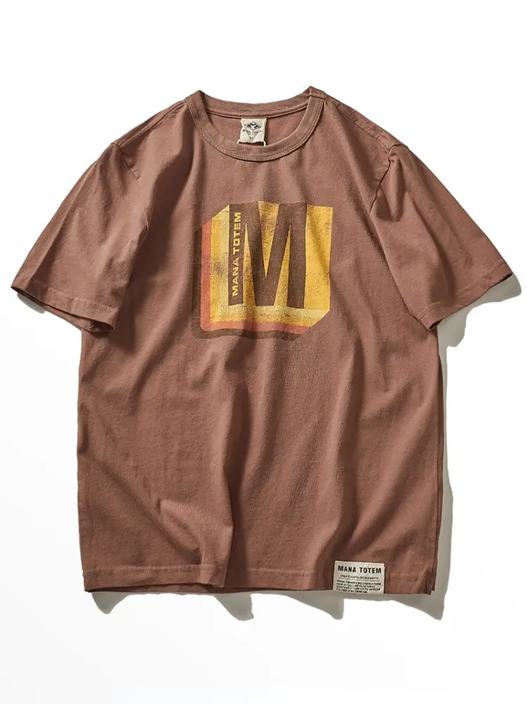Summer New American Retro Short-sleeved O-neck Letter Printed T-shirt Men's Fashion Simple 100% Cotton Washed Casual Sport Tops