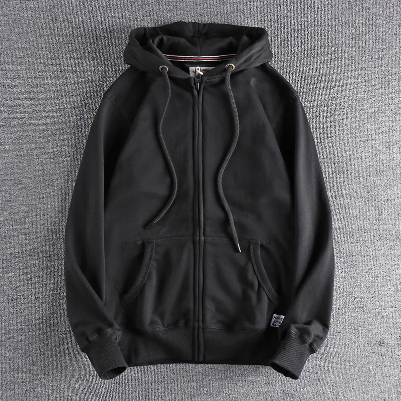 Autumn Winter Cardigan Hoodies for Men's Fashion Simple Long Sleeved Hooded Heavyweight Terry Cloth Knitted Casual Sweatshirts