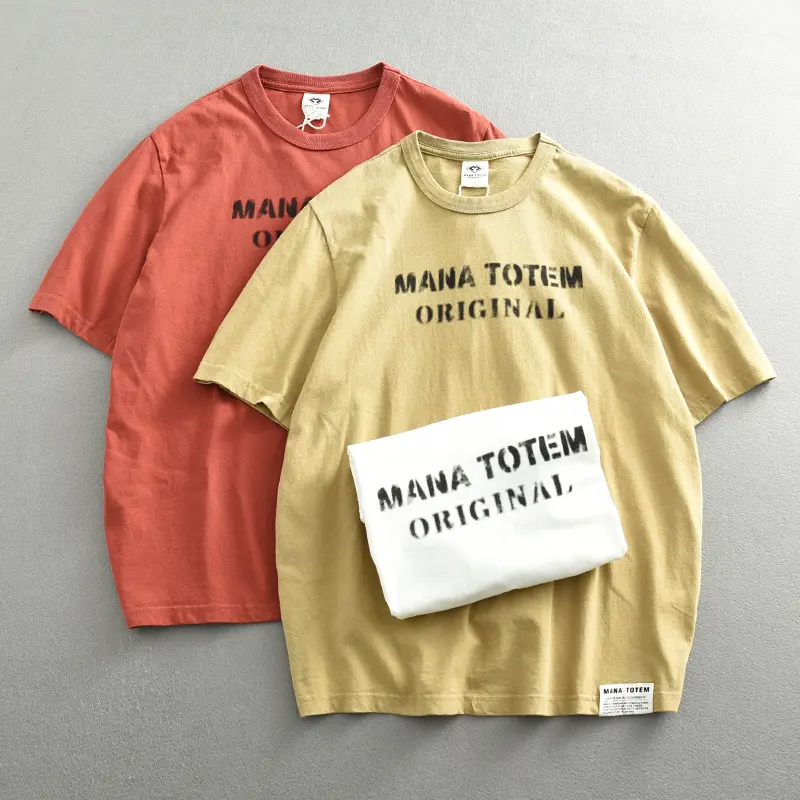 Summer New American Retro Short-sleeved O-neck Letter Printed T-shirt Men's Fashion Simple 100% Cotton Washed Casual Loose Tops