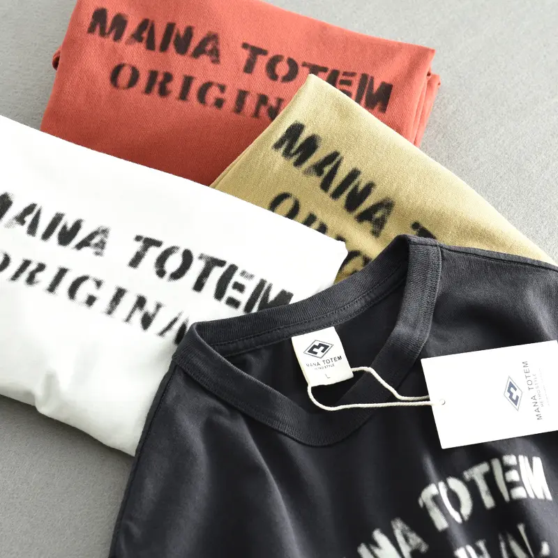 Summer New American Retro Short-sleeved O-neck Letter Printed T-shirt Men's Fashion Simple 100% Cotton Washed Casual Loose Tops
