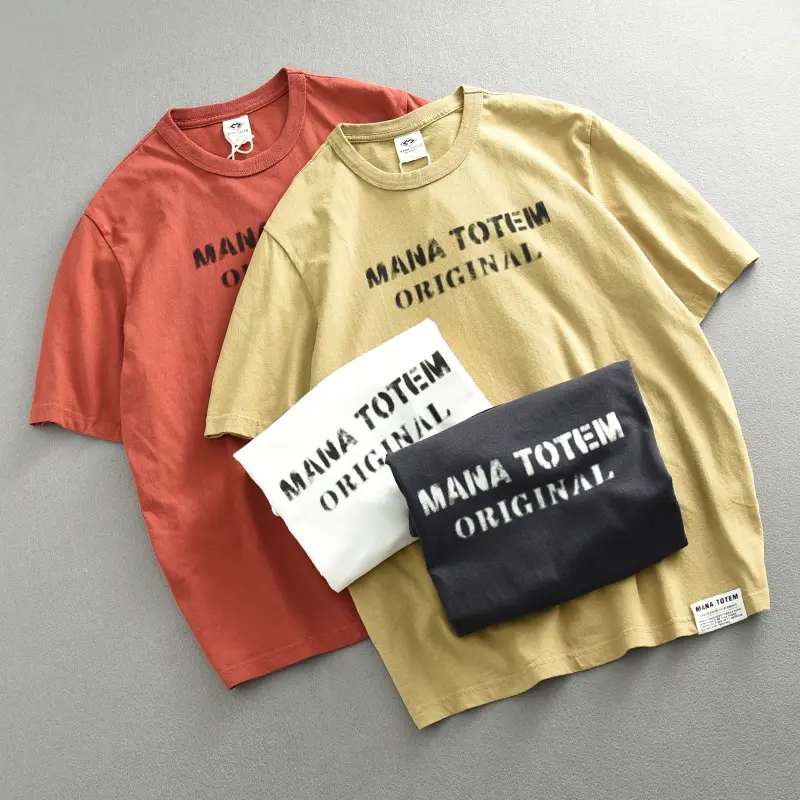 Summer New American Retro Short-sleeved O-neck Letter Printed T-shirt Men's Fashion Simple 100% Cotton Washed Casual Loose Tops