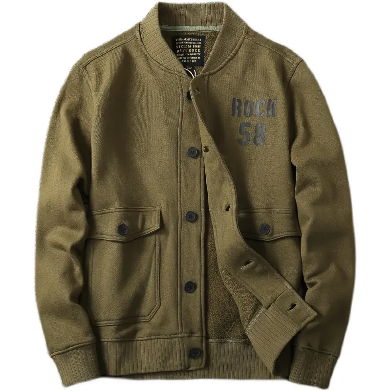 Autumn Winter New American Retro Baseball Collar Thickened Knitted Jacket Men's Military Style Pure Otton Washed Old Casual Coat