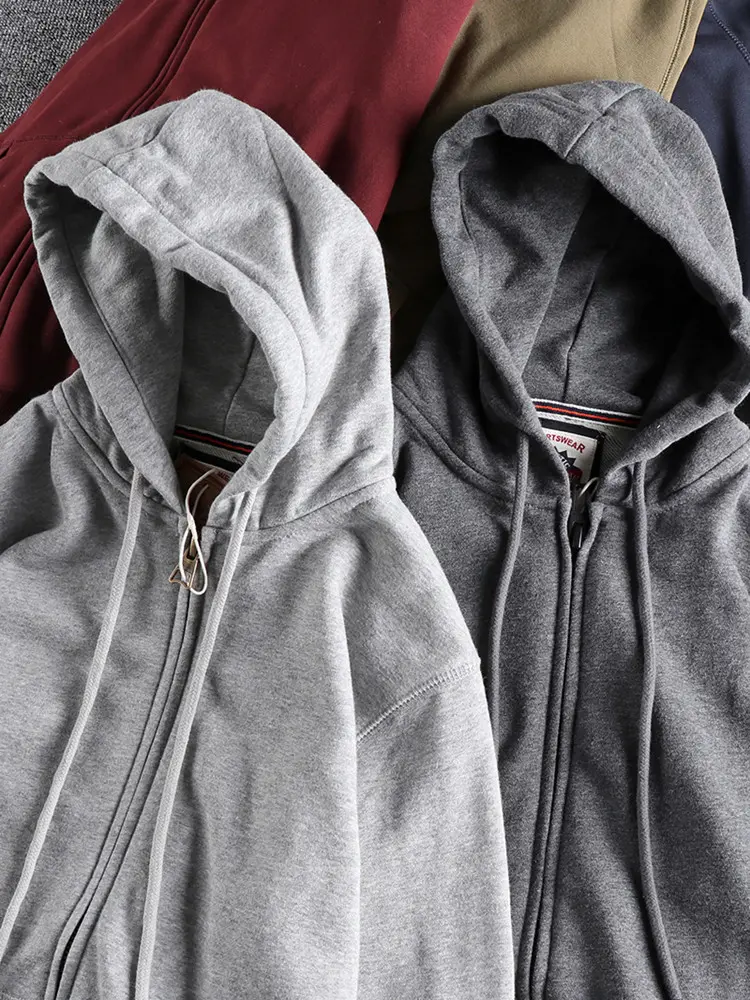 Autumn Winter Cardigan Hoodies for Men's Fashion Simple Long Sleeved Hooded Heavyweight Terry Cloth Knitted Casual Sweatshirts