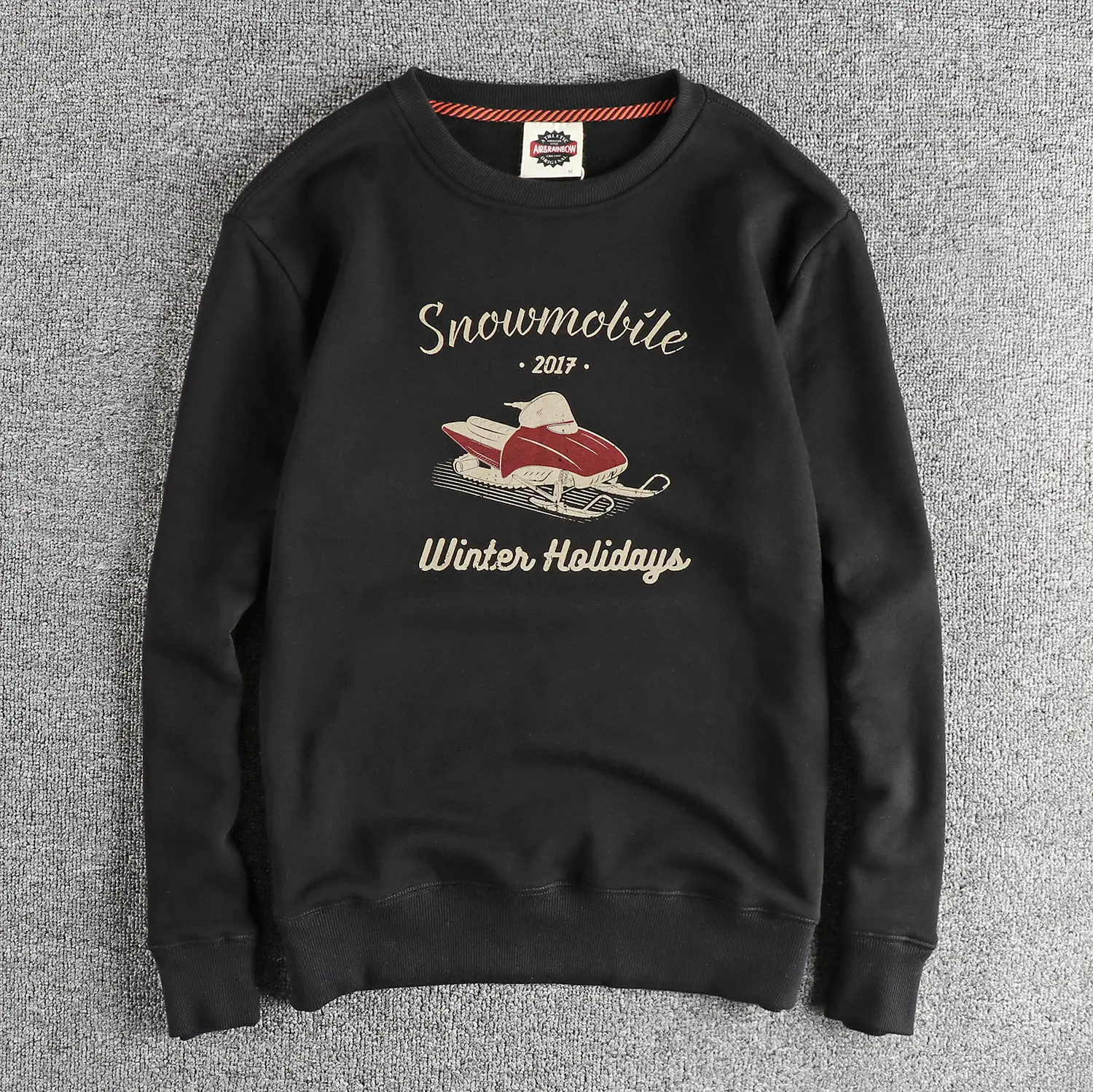 Autumn New American Retro Long Sleeve O-neck Snowmobile Printed Sweatshirts Men's Fashion Washed Terry Pullover Casual Sportwear