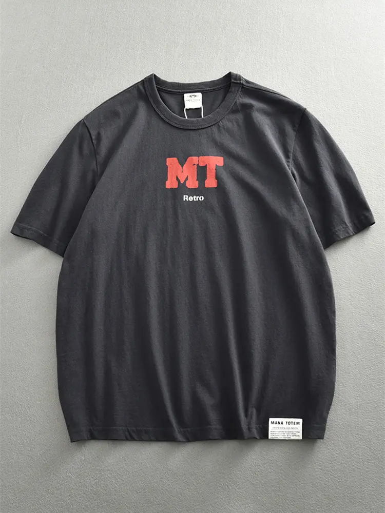 Summer New American Retro Short-sleeved O-neck Letter Printed T-shirt Men's Fashion Simple 100% Cotton Washed Casual Loose Tops
