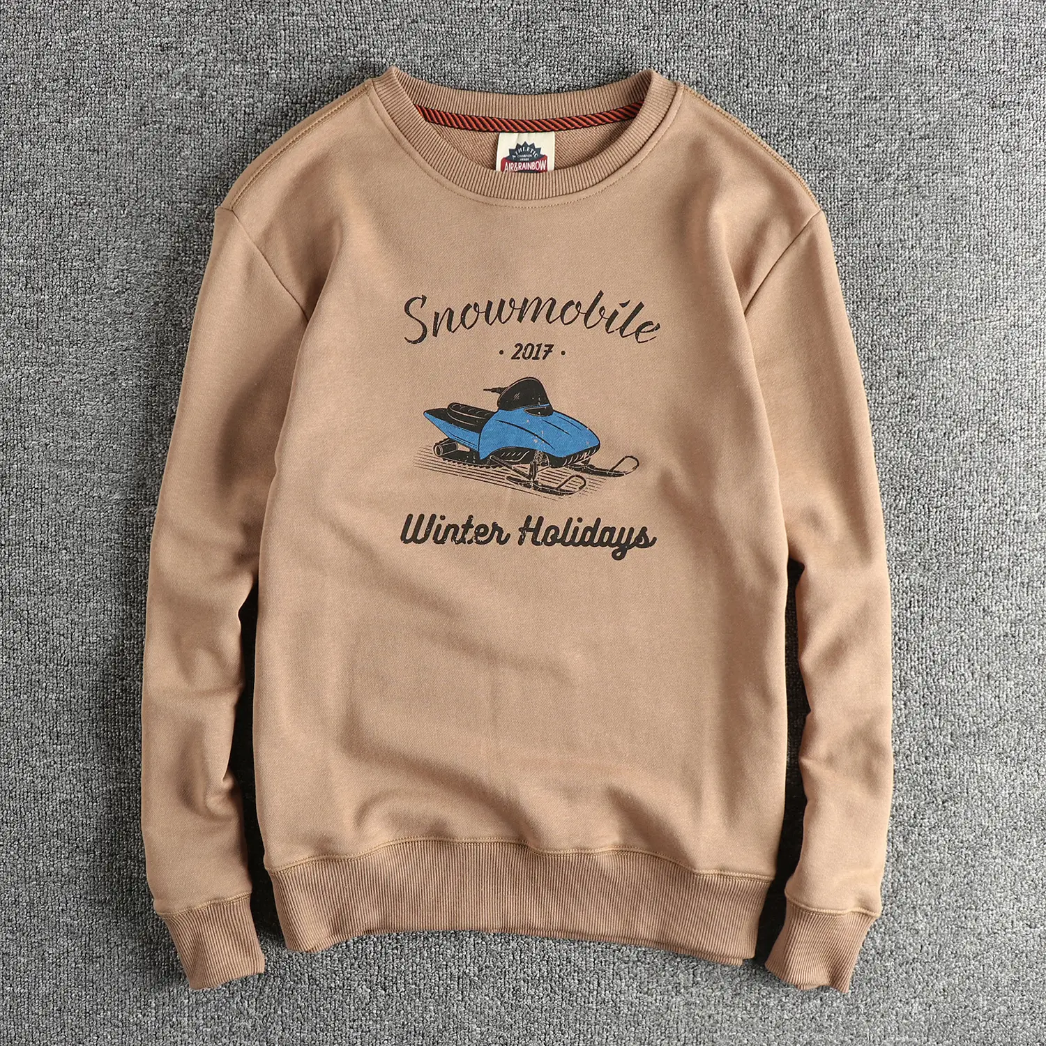 Autumn New American Retro Long Sleeve O-neck Snowmobile Printed Sweatshirts Men's Fashion Washed Terry Pullover Casual Sportwear