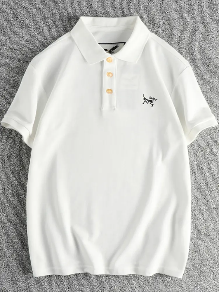 553# 2024 Summer New American Retro Short-sleeved Lapel Embroidery Polo Shirt Men's Simple Washed Business Casual Tops 4XL
