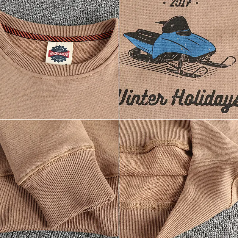 Autumn New American Retro Long Sleeve O-neck Snowmobile Printed Sweatshirts Men's Fashion Washed Terry Pullover Casual Sportwear