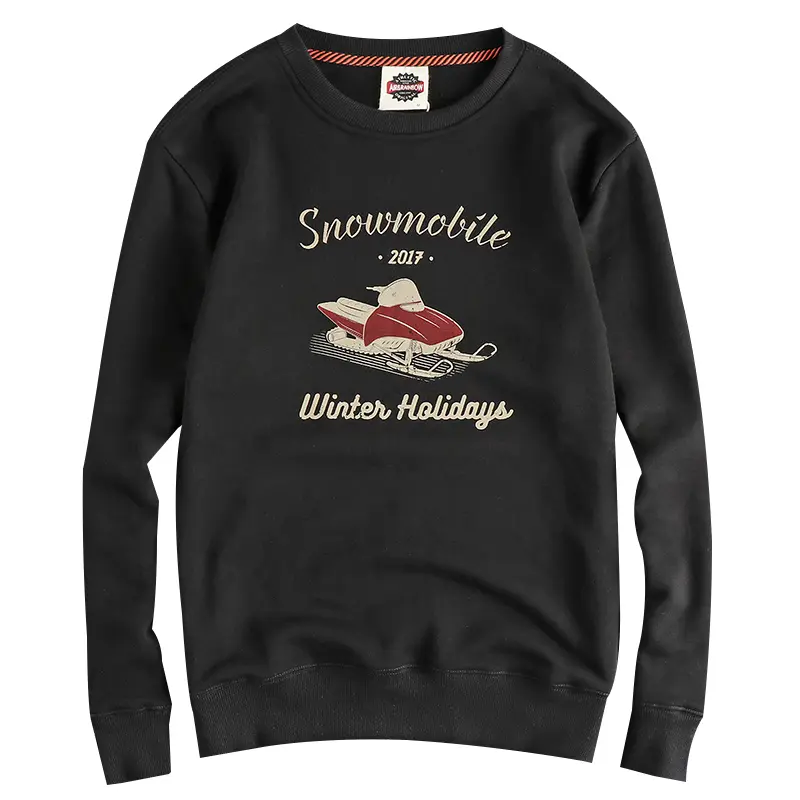 Autumn New American Retro Long Sleeve O-neck Snowmobile Printed Sweatshirts Men's Fashion Washed Terry Pullover Casual Sportwear