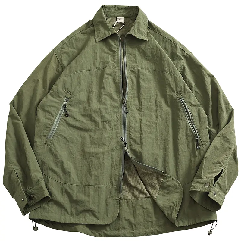 Y1# Autumn New American Retro Long Sleeve Lapel Solid Color Cargo Jacket Men's 100% Nylon Loose Casual Functional Outdoor Coat