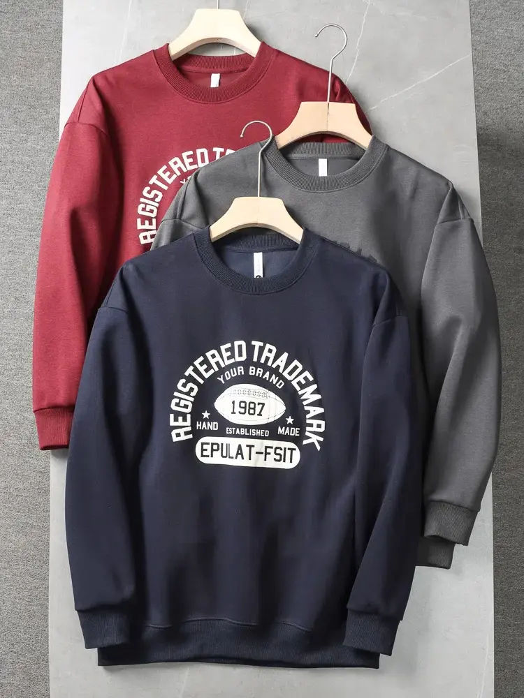 Autumn New American Retro Long Sleeve O-neck Letter Printed Sweatshirts Men's Fashion Washed Old Terry Pullover Casual Sportwear